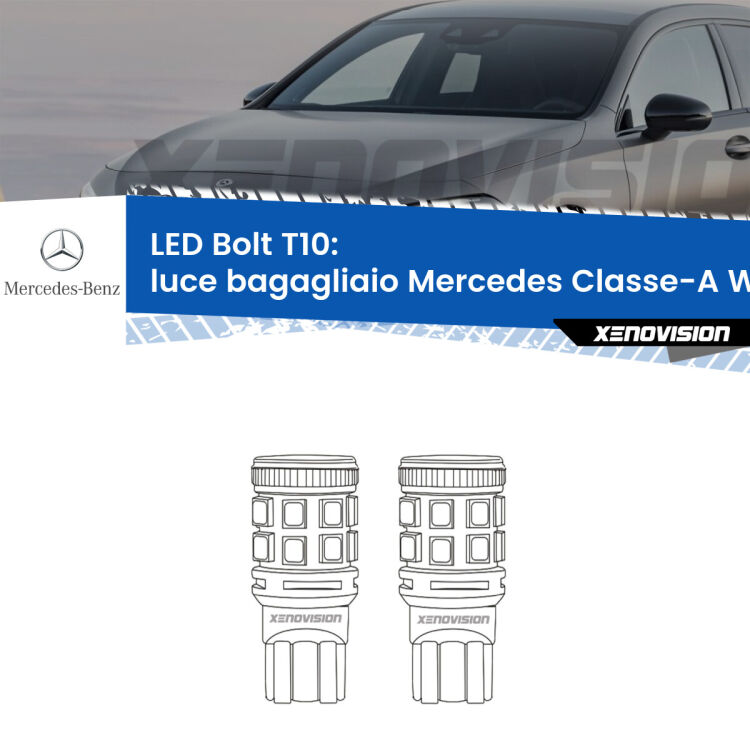 <strong>Luce Bagagliaio LED per Mercedes Classe-A</strong> W176 2012 - 2018. Coppia lampade <strong>T10</strong> modello Bolt canbus.