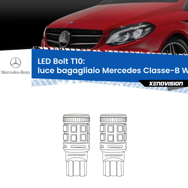 <strong>Luce Bagagliaio LED per Mercedes Classe-B</strong> W246, W242 2011 - 2018. Coppia lampade <strong>T10</strong> modello Bolt canbus.