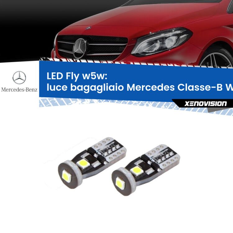 <strong>luce bagagliaio LED per Mercedes Classe-B</strong> W246, W242 2011 - 2018. Coppia lampadine <strong>w5w</strong> Canbus compatte modello Fly Xenovision.