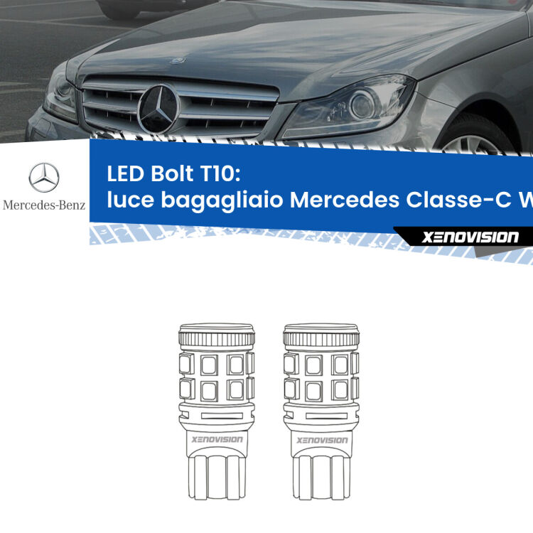 <strong>Luce Bagagliaio LED per Mercedes Classe-C</strong> W204 2007 - 2014. Coppia lampade <strong>T10</strong> modello Bolt canbus.