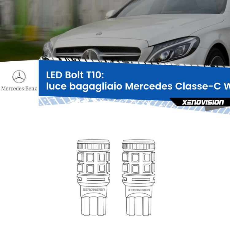 <strong>Luce Bagagliaio LED per Mercedes Classe-C</strong> W205 2013 - 2018. Coppia lampade <strong>T10</strong> modello Bolt canbus.