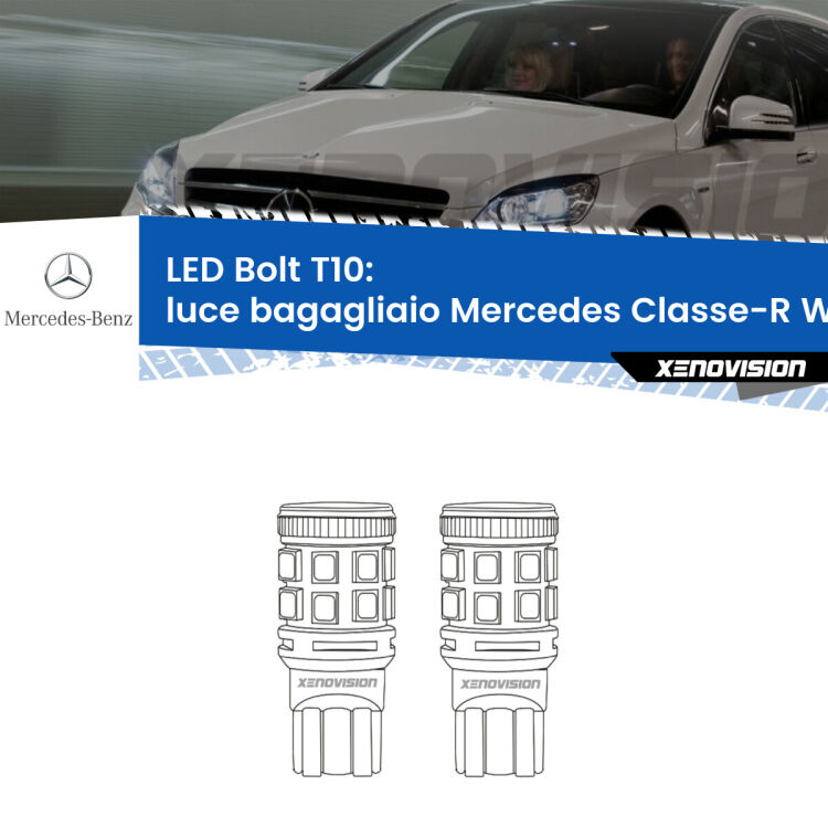 <strong>Luce Bagagliaio LED per Mercedes Classe-R</strong> W251, V251 2006 - 2014. Coppia lampade <strong>T10</strong> modello Bolt canbus.