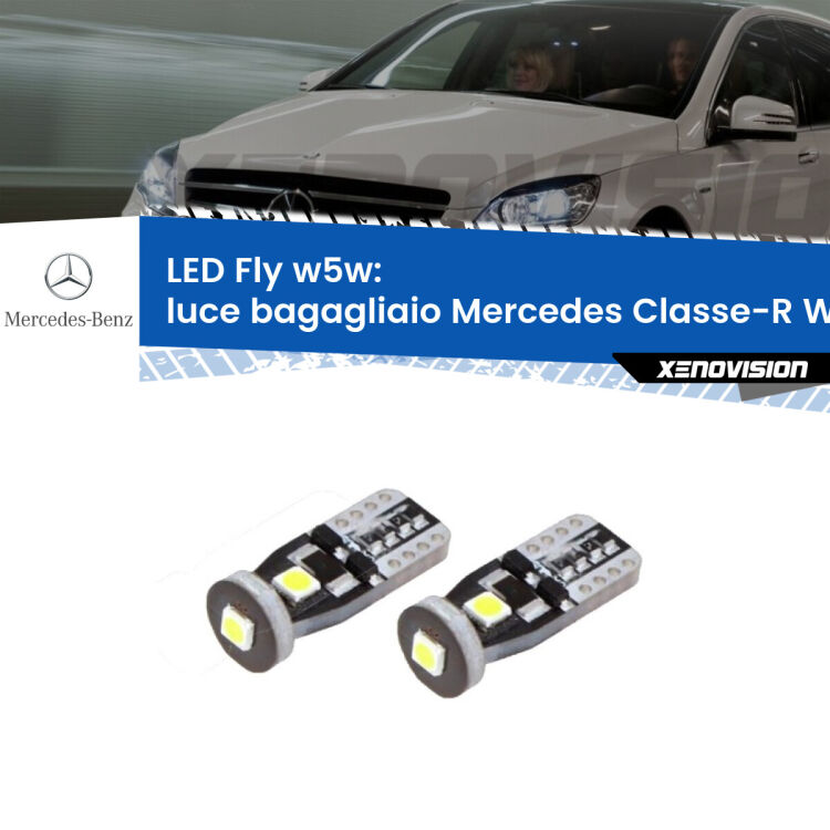 <strong>luce bagagliaio LED per Mercedes Classe-R</strong> W251, V251 2006 - 2014. Coppia lampadine <strong>w5w</strong> Canbus compatte modello Fly Xenovision.