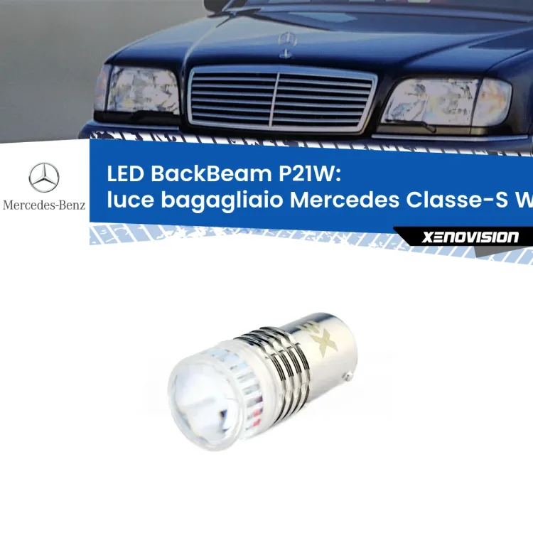 <strong>Luce Bagagliaio LED per Mercedes Classe-S</strong> W140 1991 - 1994. Lampada <strong>P21W</strong> canbus. Illumina a giorno con questo straordinario cannone LED a luminosità estrema.