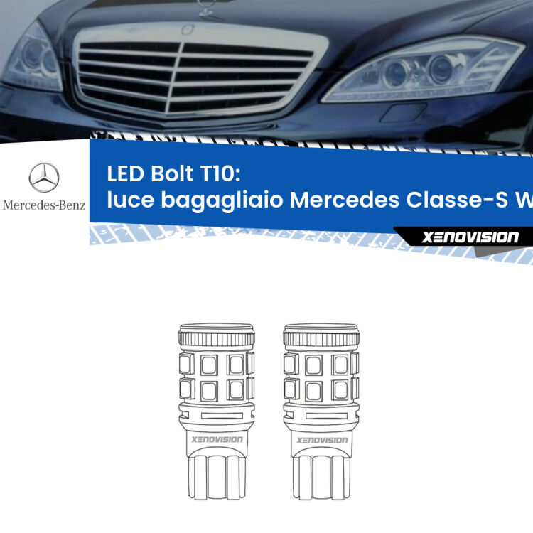 <strong>Luce Bagagliaio LED per Mercedes Classe-S</strong> W221 2005 - 2013. Coppia lampade <strong>T10</strong> modello Bolt canbus.