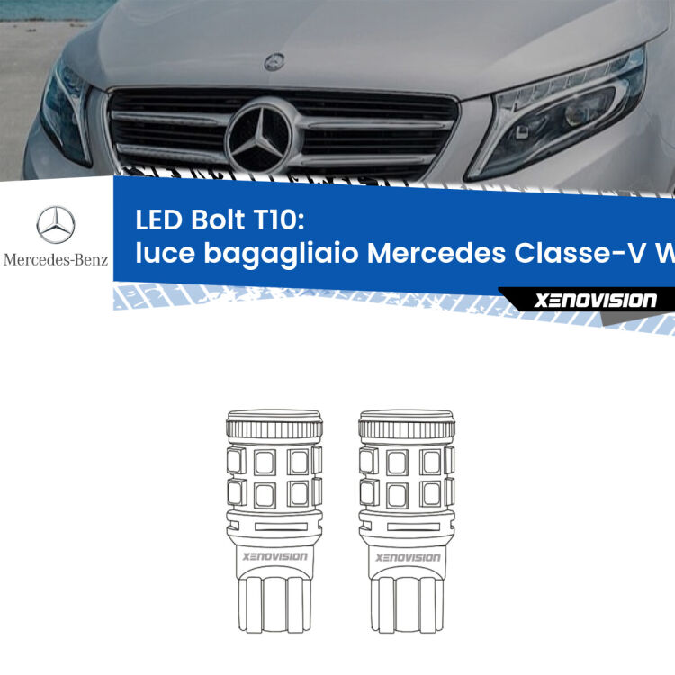 <strong>Luce Bagagliaio LED per Mercedes Classe-V</strong> W447 2014 in poi. Coppia lampade <strong>T10</strong> modello Bolt canbus.