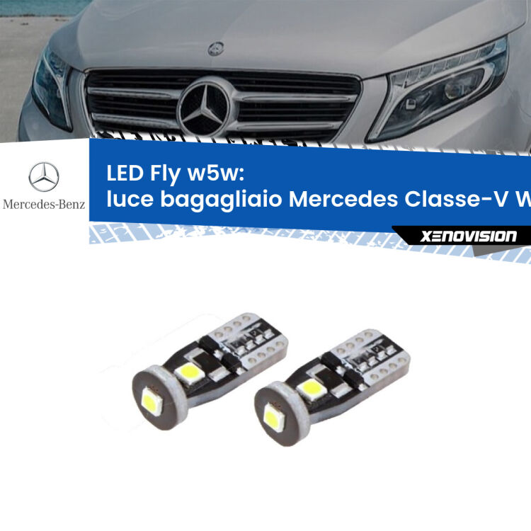 <strong>luce bagagliaio LED per Mercedes Classe-V</strong> W447 2014 in poi. Coppia lampadine <strong>w5w</strong> Canbus compatte modello Fly Xenovision.