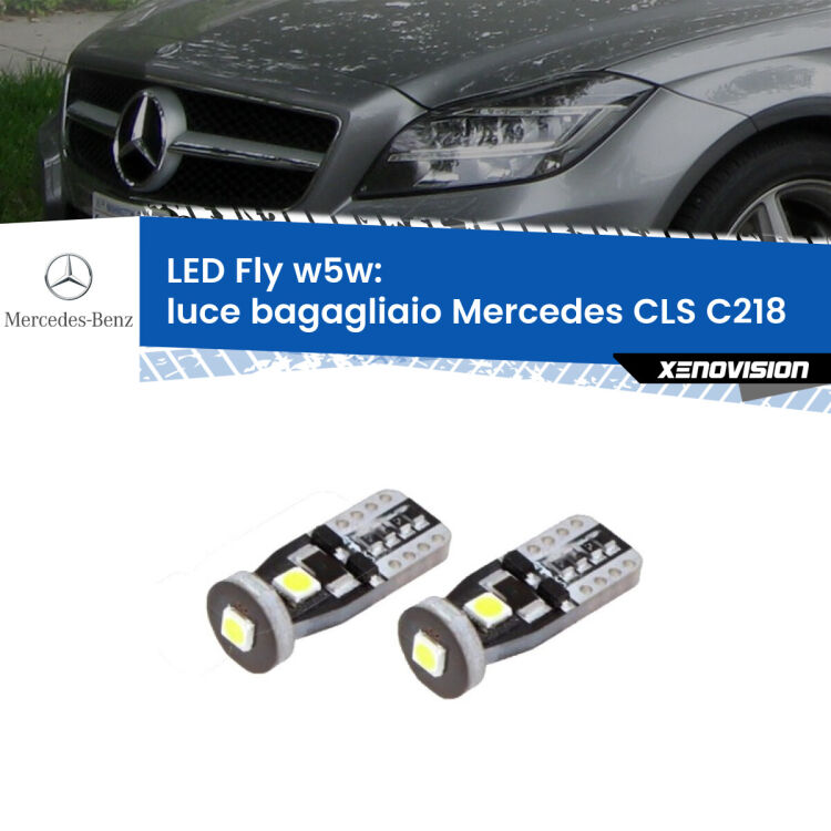 <strong>luce bagagliaio LED per Mercedes CLS</strong> C218 2011 - 2017. Coppia lampadine <strong>w5w</strong> Canbus compatte modello Fly Xenovision.