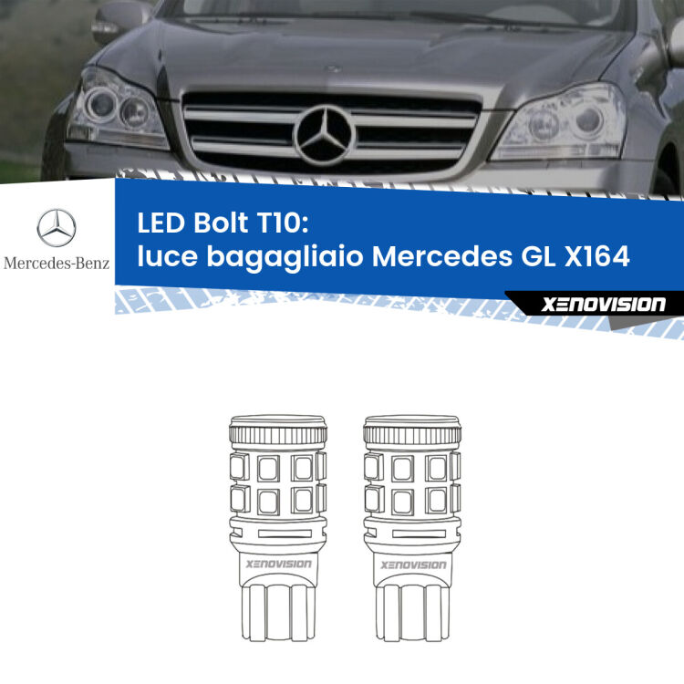 <strong>Luce Bagagliaio LED per Mercedes GL</strong> X164 2006 - 2012. Coppia lampade <strong>T10</strong> modello Bolt canbus.