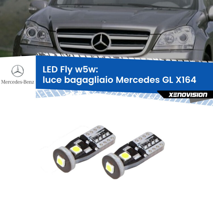 <strong>luce bagagliaio LED per Mercedes GL</strong> X164 2006 - 2012. Coppia lampadine <strong>w5w</strong> Canbus compatte modello Fly Xenovision.