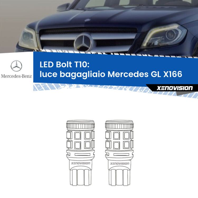 <strong>Luce Bagagliaio LED per Mercedes GL</strong> X166 Versione 2. Coppia lampade <strong>T10</strong> modello Bolt canbus.