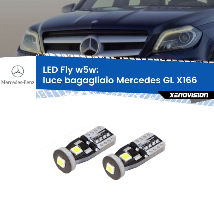 <strong>luce bagagliaio LED per Mercedes GL</strong> X166 Versione 2. Coppia lampadine <strong>w5w</strong> Canbus compatte modello Fly Xenovision.