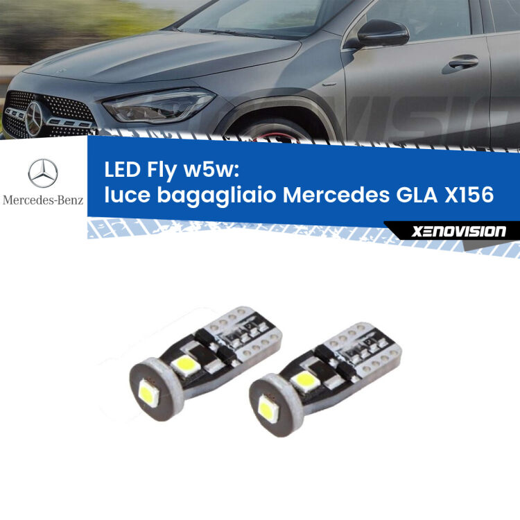 <strong>luce bagagliaio LED per Mercedes GLA</strong> X156 2013 in poi. Coppia lampadine <strong>w5w</strong> Canbus compatte modello Fly Xenovision.