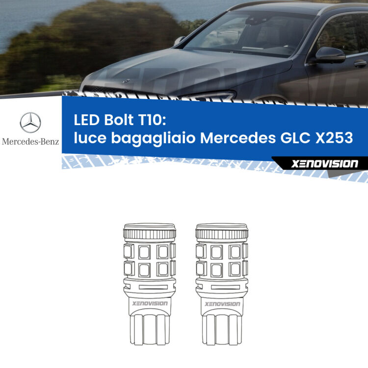 <strong>Luce Bagagliaio LED per Mercedes GLC</strong> X253 2015 - 2019. Coppia lampade <strong>T10</strong> modello Bolt canbus.