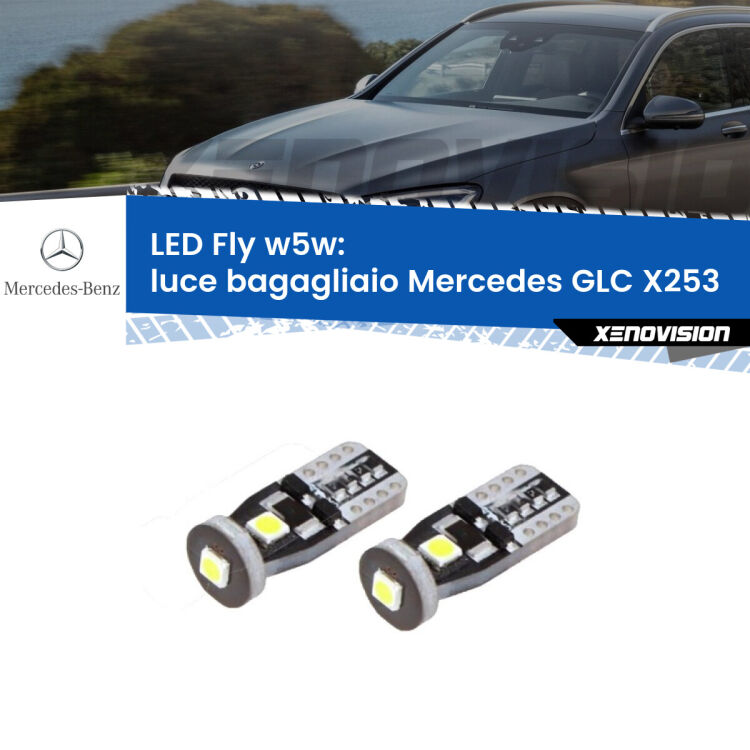 <strong>luce bagagliaio LED per Mercedes GLC</strong> X253 2015 - 2019. Coppia lampadine <strong>w5w</strong> Canbus compatte modello Fly Xenovision.