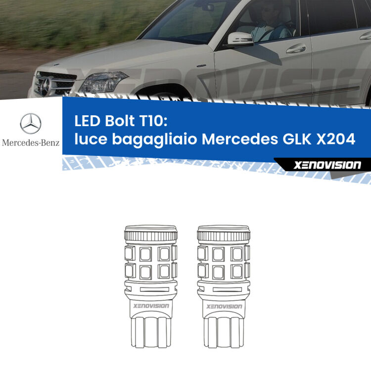 <strong>Luce Bagagliaio LED per Mercedes GLK</strong> X204 2008 - 2015. Coppia lampade <strong>T10</strong> modello Bolt canbus.