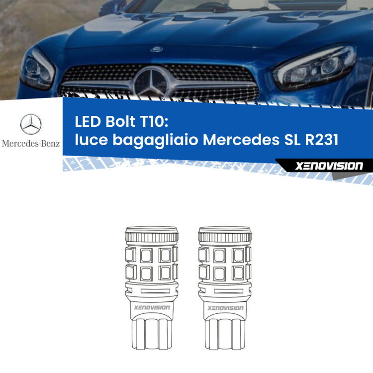 <strong>Luce Bagagliaio LED per Mercedes SL</strong> R231 2012 in poi. Coppia lampade <strong>T10</strong> modello Bolt canbus.