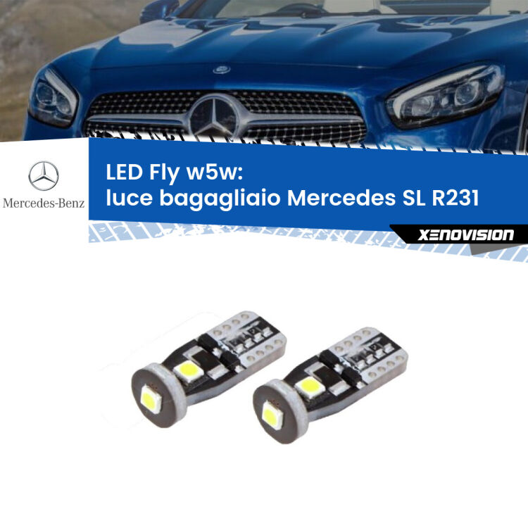 <strong>luce bagagliaio LED per Mercedes SL</strong> R231 2012 in poi. Coppia lampadine <strong>w5w</strong> Canbus compatte modello Fly Xenovision.