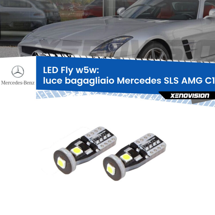 <strong>luce bagagliaio LED per Mercedes SLS AMG</strong> C197 2010 in poi. Coppia lampadine <strong>w5w</strong> Canbus compatte modello Fly Xenovision.