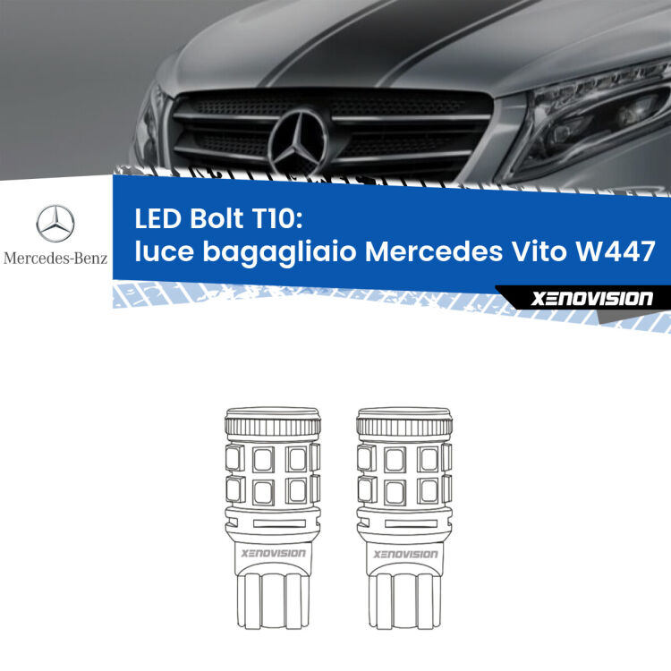 <strong>Luce Bagagliaio LED per Mercedes Vito</strong> W447 2014 in poi. Coppia lampade <strong>T10</strong> modello Bolt canbus.