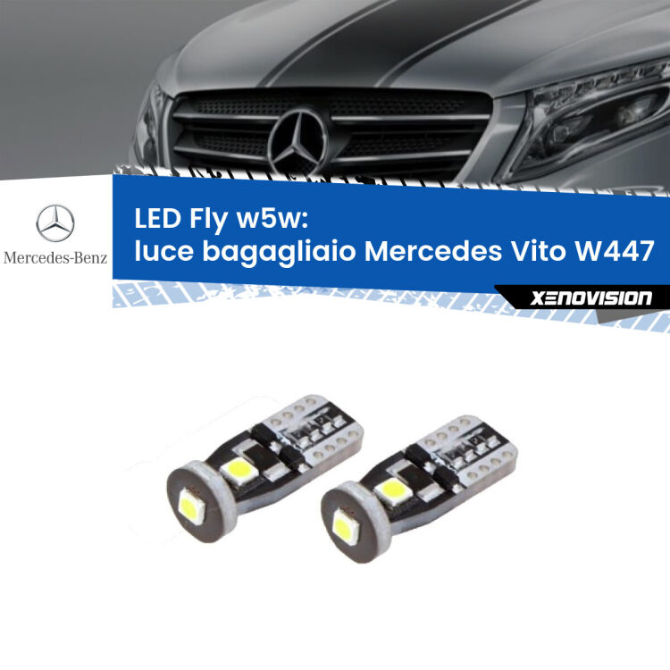 <strong>luce bagagliaio LED per Mercedes Vito</strong> W447 2014 in poi. Coppia lampadine <strong>w5w</strong> Canbus compatte modello Fly Xenovision.