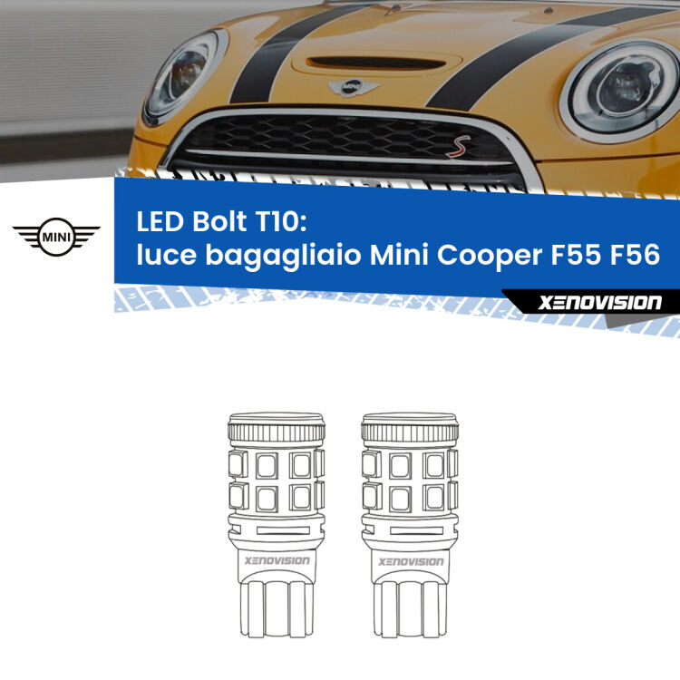 <strong>Luce Bagagliaio LED per Mini Cooper</strong> F55 F56 2013 - 2017. Coppia lampade <strong>T10</strong> modello Bolt canbus.