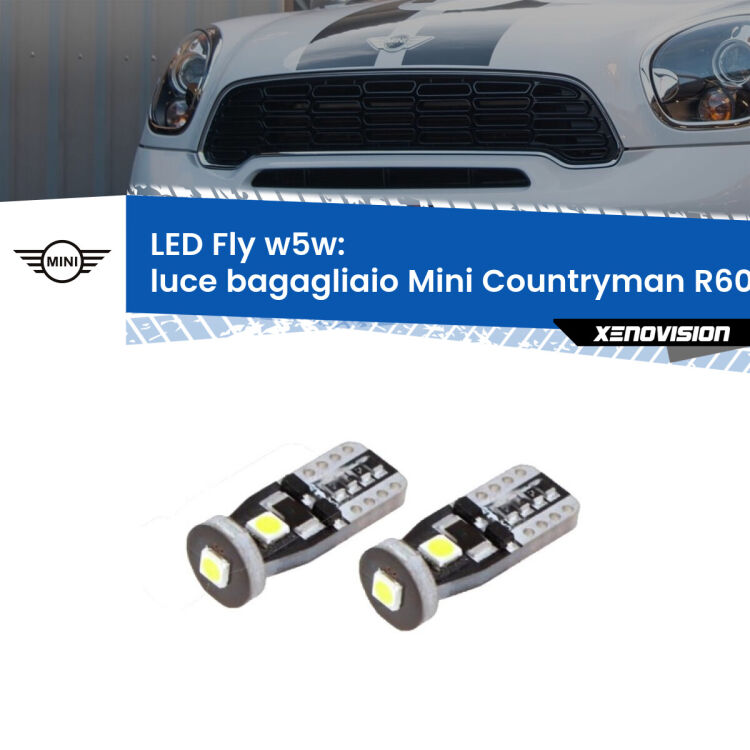 <strong>luce bagagliaio LED per Mini Countryman</strong> R60 2010 - 2016. Coppia lampadine <strong>w5w</strong> Canbus compatte modello Fly Xenovision.