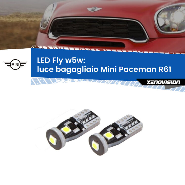 <strong>luce bagagliaio LED per Mini Paceman</strong> R61 2012 - 2016. Coppia lampadine <strong>w5w</strong> Canbus compatte modello Fly Xenovision.