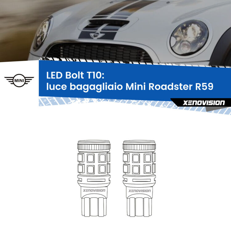 <strong>Luce Bagagliaio LED per Mini Roadster</strong> R59 2012 - 2015. Coppia lampade <strong>T10</strong> modello Bolt canbus.