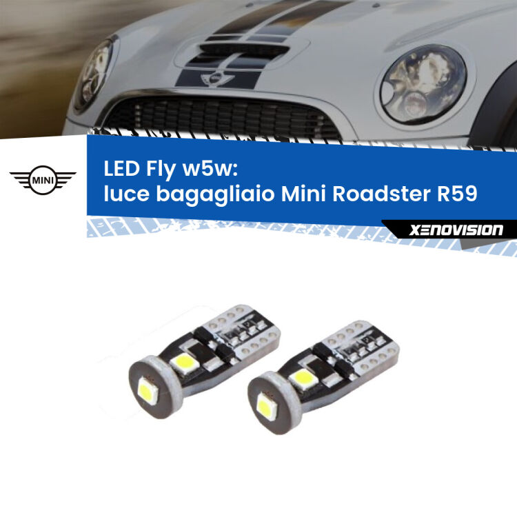 <strong>luce bagagliaio LED per Mini Roadster</strong> R59 2012 - 2015. Coppia lampadine <strong>w5w</strong> Canbus compatte modello Fly Xenovision.