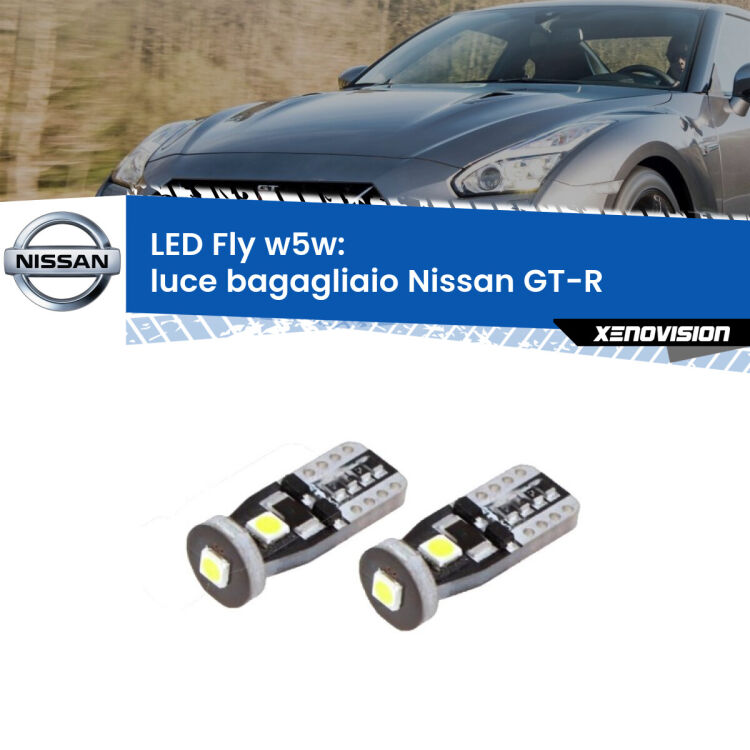 <strong>luce bagagliaio LED per Nissan GT-R</strong>  2007 in poi. Coppia lampadine <strong>w5w</strong> Canbus compatte modello Fly Xenovision.