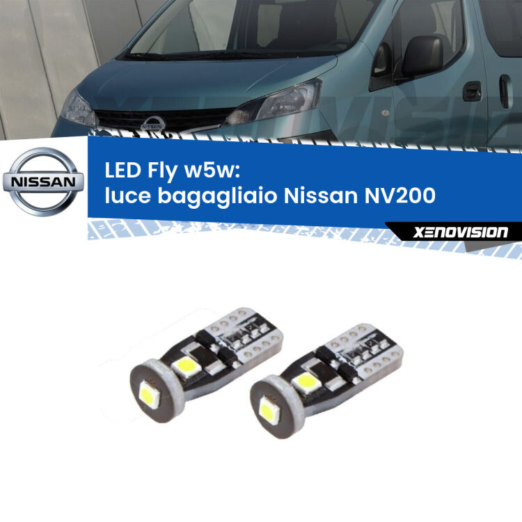 <strong>luce bagagliaio LED per Nissan NV200</strong>  2010 - 2019. Coppia lampadine <strong>w5w</strong> Canbus compatte modello Fly Xenovision.