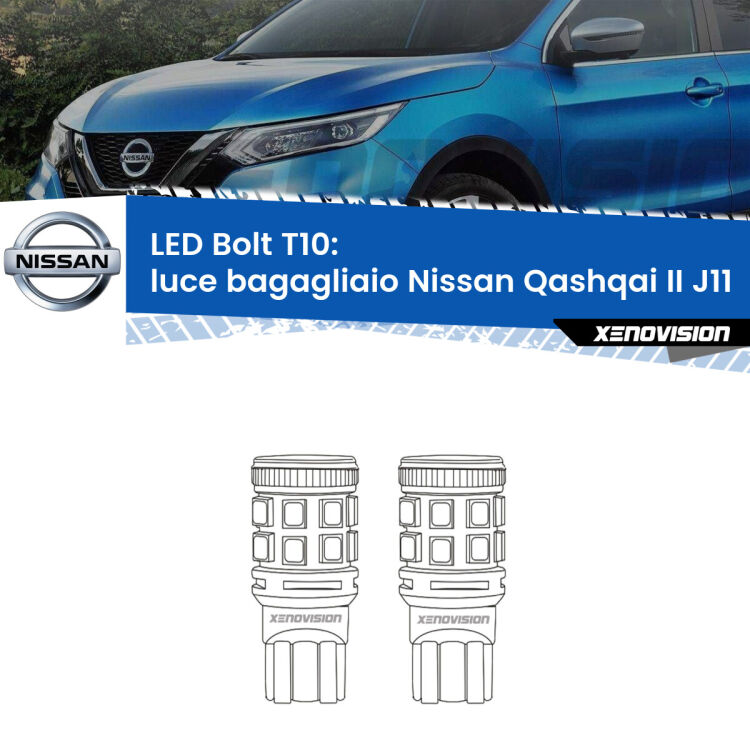 <strong>Luce Bagagliaio LED per Nissan Qashqai II</strong> J11 2014 in poi. Coppia lampade <strong>T10</strong> modello Bolt canbus.