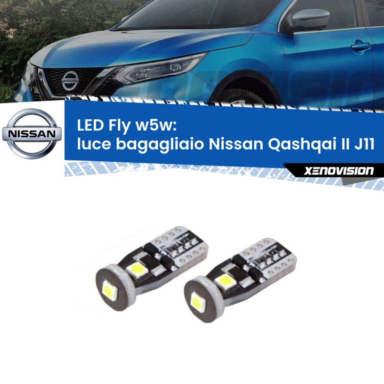 <strong>luce bagagliaio LED per Nissan Qashqai II</strong> J11 2014 in poi. Coppia lampadine <strong>w5w</strong> Canbus compatte modello Fly Xenovision.