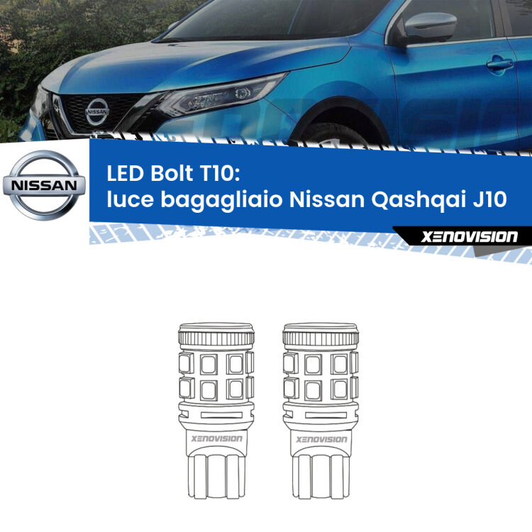 <strong>Luce Bagagliaio LED per Nissan Qashqai</strong> J10 2007 - 2013. Coppia lampade <strong>T10</strong> modello Bolt canbus.