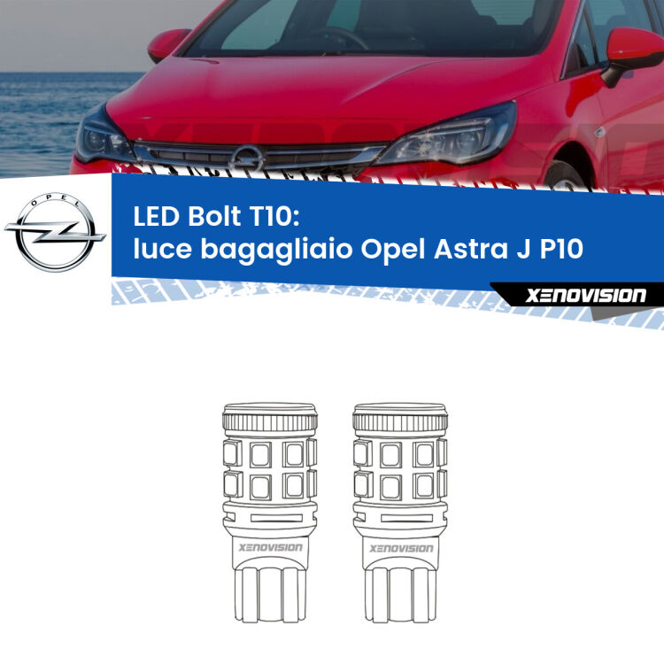 <strong>Luce Bagagliaio LED per Opel Astra J</strong> P10 2009 - 2015. Coppia lampade <strong>T10</strong> modello Bolt canbus.