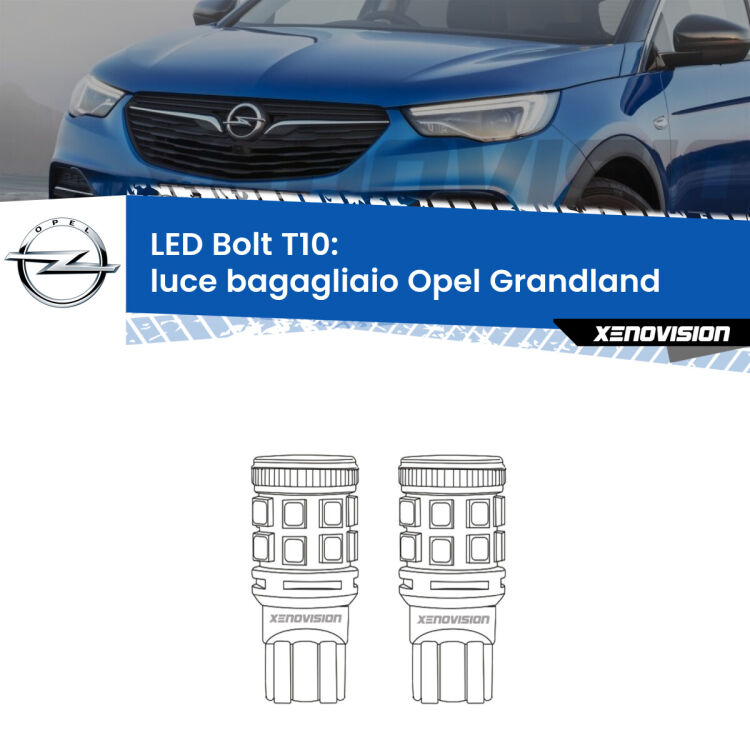 <strong>Luce Bagagliaio LED per Opel Grandland</strong>  2017 in poi. Coppia lampade <strong>T10</strong> modello Bolt canbus.