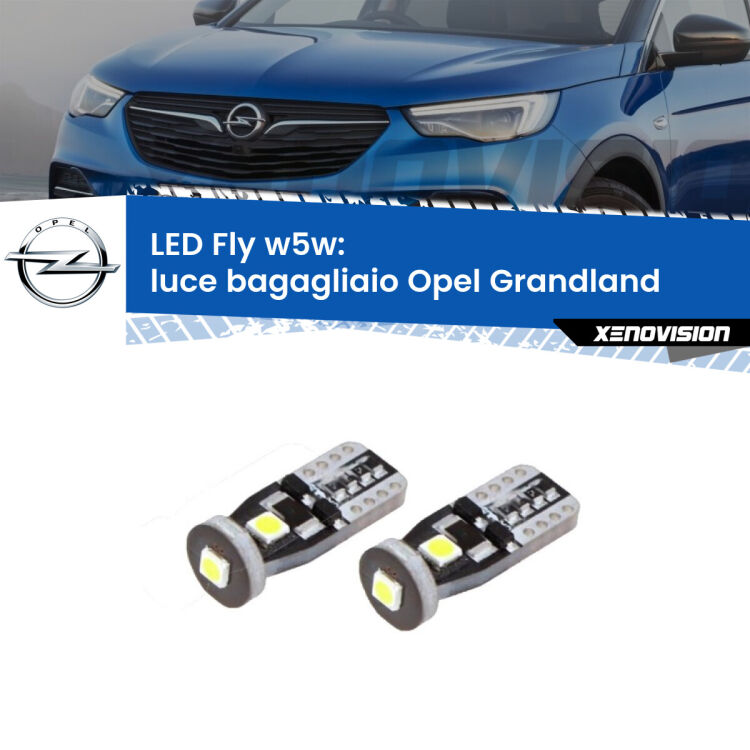 <strong>luce bagagliaio LED per Opel Grandland</strong>  2017 in poi. Coppia lampadine <strong>w5w</strong> Canbus compatte modello Fly Xenovision.