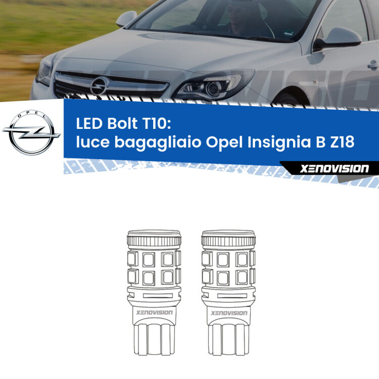 <strong>Luce Bagagliaio LED per Opel Insignia B</strong> Z18 2017 in poi. Coppia lampade <strong>T10</strong> modello Bolt canbus.