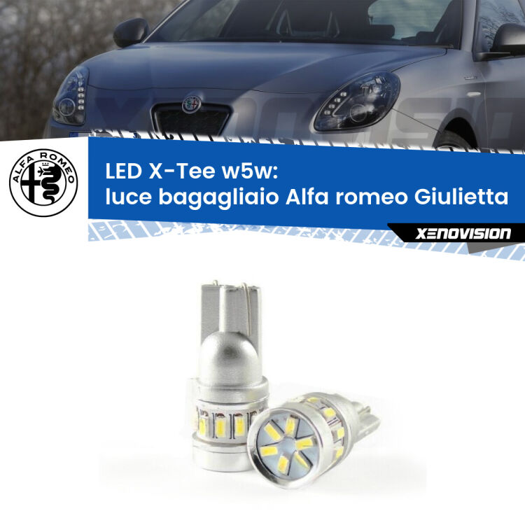 <strong>LED luce bagagliaio per Alfa romeo Giulietta</strong>  2010 in poi. Lampade <strong>W5W</strong> modello X-Tee Xenovision top di gamma.