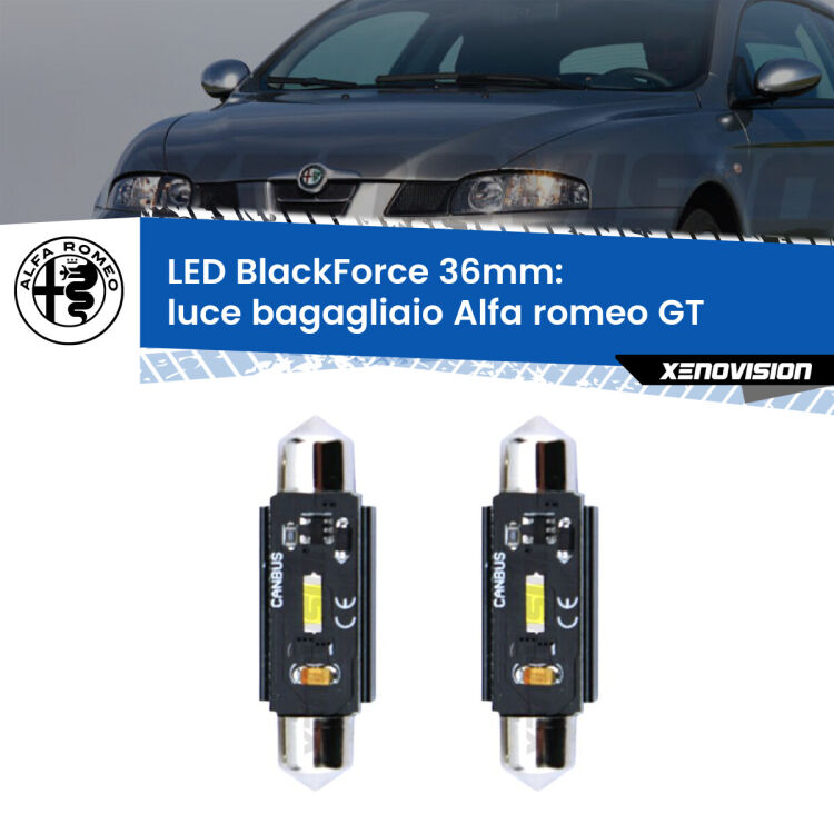 <strong>Luce Bagagliaio LED per Alfa romeo GT</strong>  2003 - 2010. Coppia lampade <strong>C5W</strong> 36mm modello BlackForce canbus.