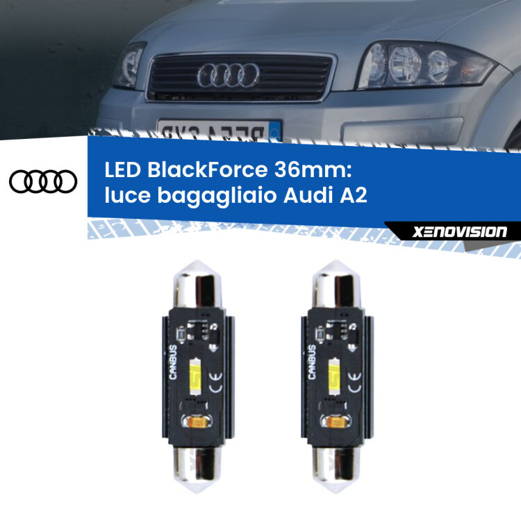 <strong>Luce Bagagliaio LED per Audi A2</strong>  2000 - 2005. Coppia lampade <strong>C5W</strong> 36mm modello BlackForce canbus.