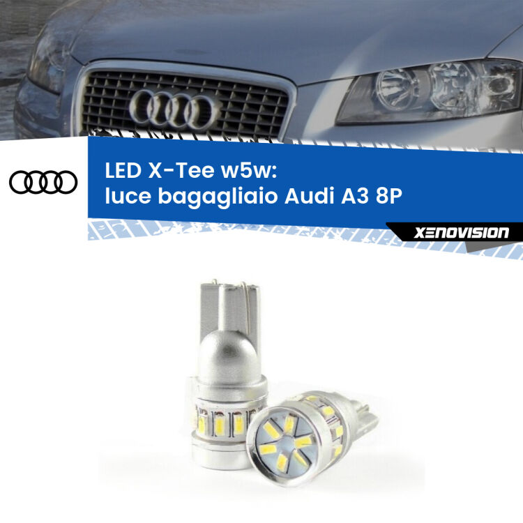 <strong>LED luce bagagliaio per Audi A3</strong> 8P 2003 - 2012. Lampade <strong>W5W</strong> modello X-Tee Xenovision top di gamma.