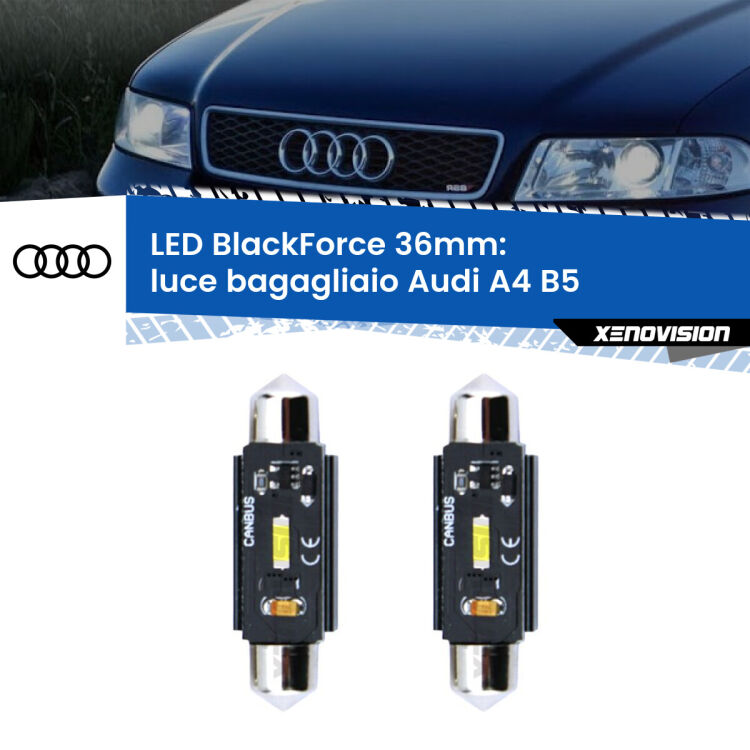 <strong>Luce Bagagliaio LED per Audi A4</strong> B5 1994 - 2001. Coppia lampade <strong>C5W</strong> 36mm modello BlackForce canbus.