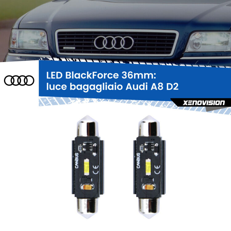 <strong>Luce Bagagliaio LED per Audi A8</strong> D2 1994 - 2002. Coppia lampade <strong>C5W</strong> 36mm modello BlackForce canbus.