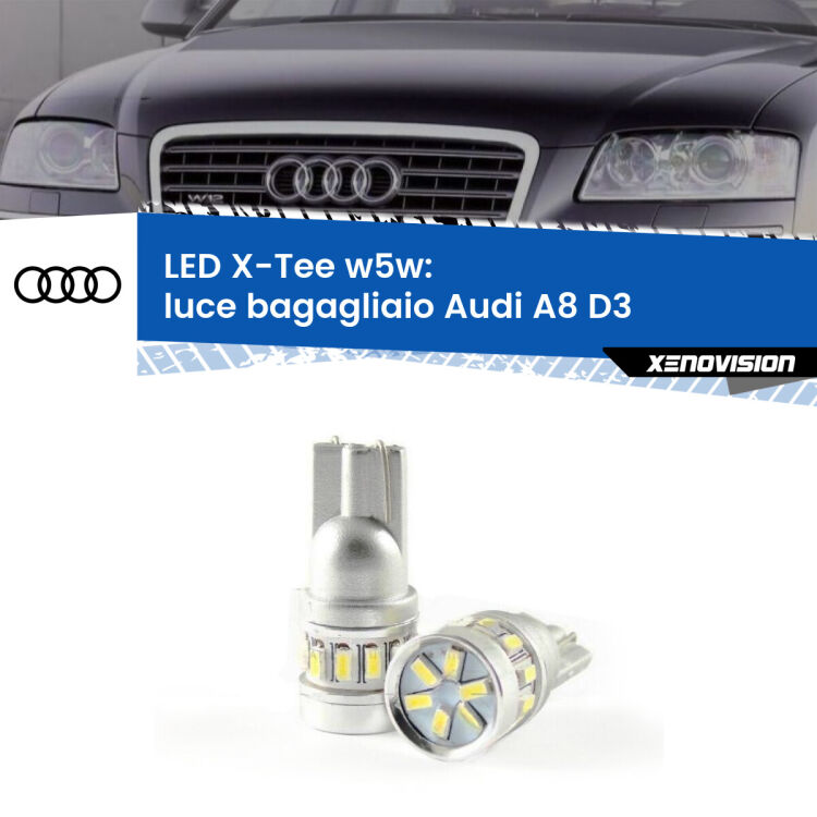 <strong>LED luce bagagliaio per Audi A8</strong> D3 2002 - 2009. Lampade <strong>W5W</strong> modello X-Tee Xenovision top di gamma.