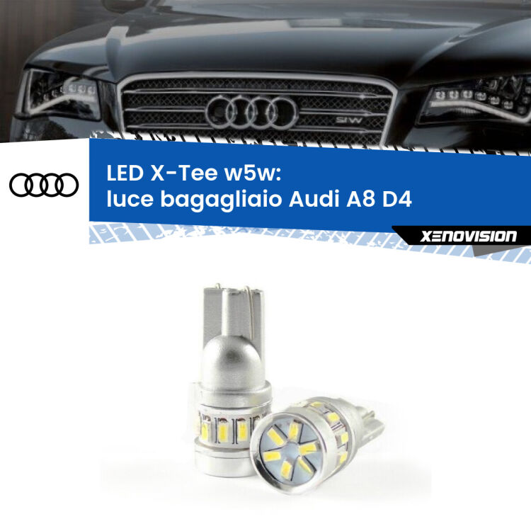 <strong>LED luce bagagliaio per Audi A8</strong> D4 2009 - 2018. Lampade <strong>W5W</strong> modello X-Tee Xenovision top di gamma.