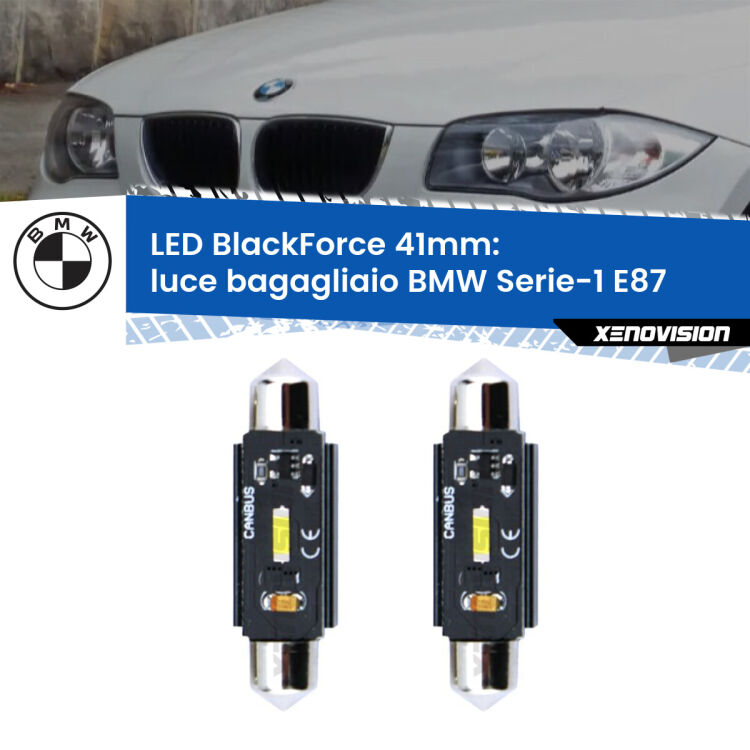 <strong>Luce Bagagliaio LED per BMW Serie-1</strong> E87 2003 - 2012. Coppia lampade <strong>C5W</strong> 41mm modello BlackForce canbus.