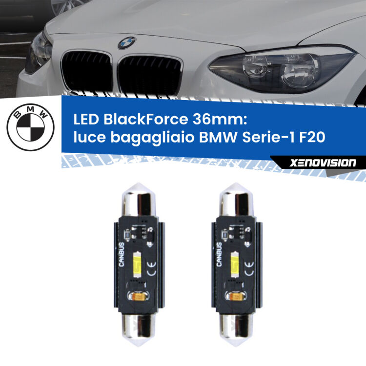 <strong>Luce Bagagliaio LED per BMW Serie-1</strong> F20 2010 - 2019. Coppia lampade <strong>C5W</strong> 36mm modello BlackForce canbus.