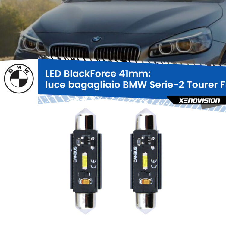 <strong>Luce Bagagliaio LED per BMW Serie-2 Tourer</strong> F45, F46 2014 - 2018. Coppia lampade <strong>C5W</strong> 41mm modello BlackForce canbus.